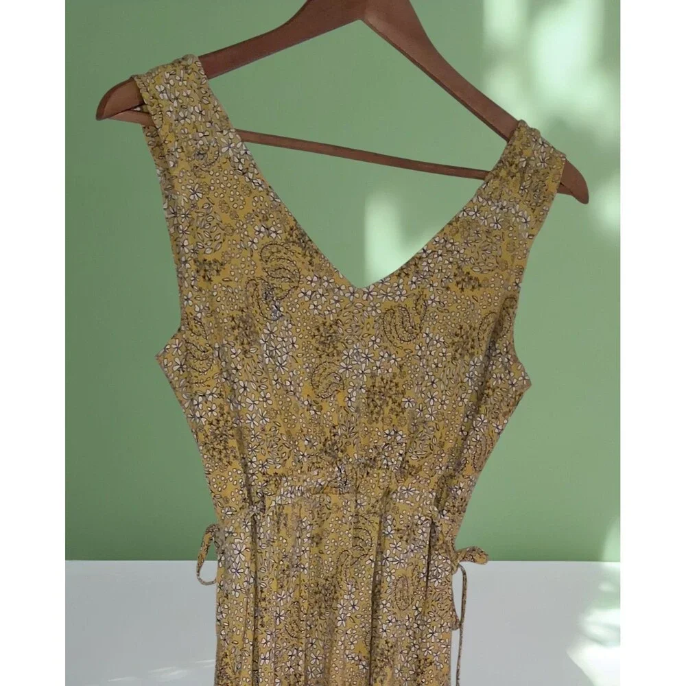 Cynthia Rowley Yellow Floral Paisley Sundress 2 V-Neck Sleeveless Cottage-Core - Picture 3 of 8